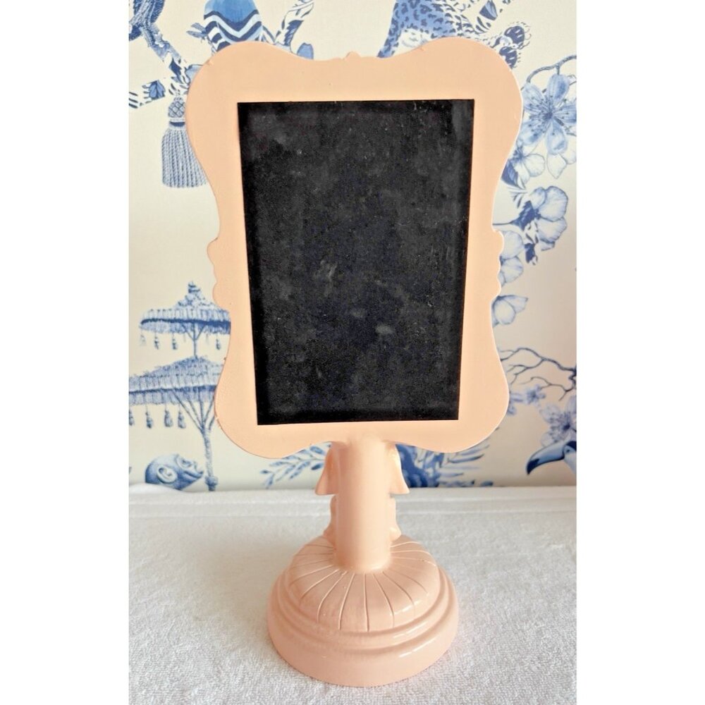 Tabletop Vanity Mirror Pink High Gloss Freestanding 13"H x 6.5"W Resin Bows CUTE - Picture 5 of 7